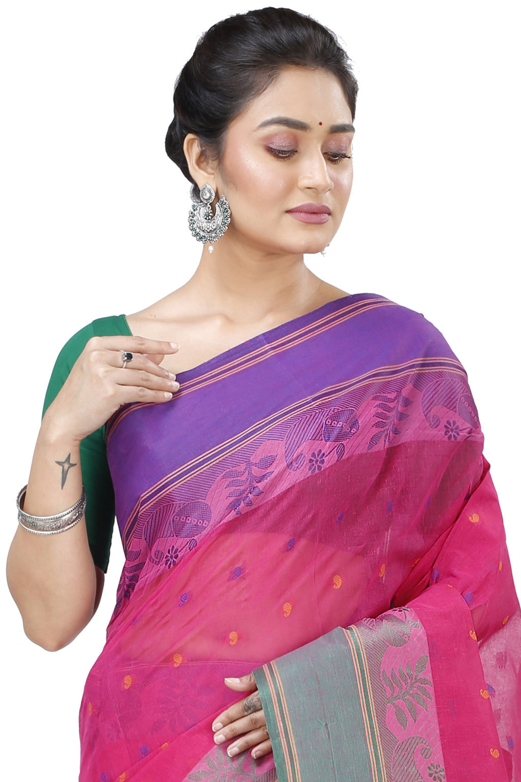 Pink Pure Cotton Gitanjali Tant Saree (929)